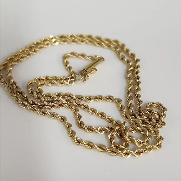 14k Yellow Gold Rope Chain Necklace 20in Classic Twist Link, Secure Barrel Clasp - Picture 3 of 11